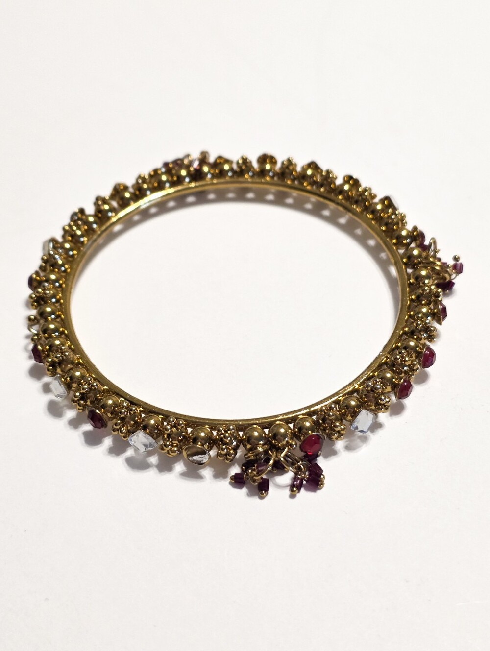 Gold Bracelet Traditional Indian Fashion Kada Bangle Red & Clear Crystal Accents